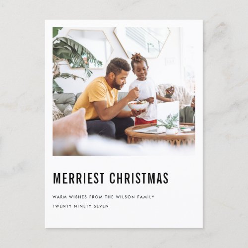 MODERN MINIMAL BOLD CUSTOM PHOTO MERRY CHRISTMAS HOLIDAY POSTCARD