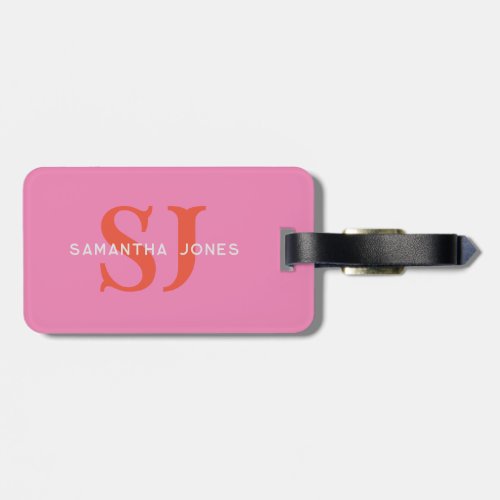 Modern Minimal Bold Initials Pink Red Monogrammed Luggage Tag