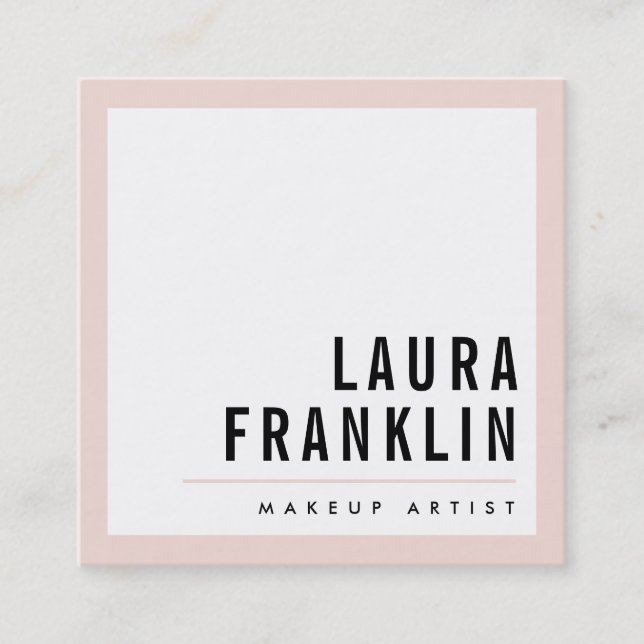 MODERN MINIMAL bold name blush pink black Square Business Card (Front)