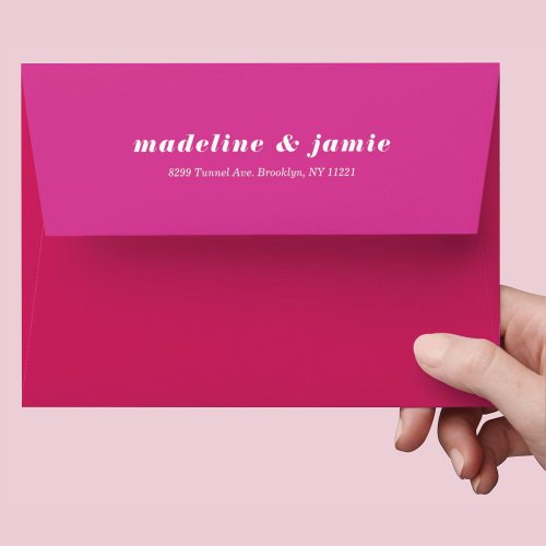Modern Minimal Bold Pink Personalized Wedding Envelope