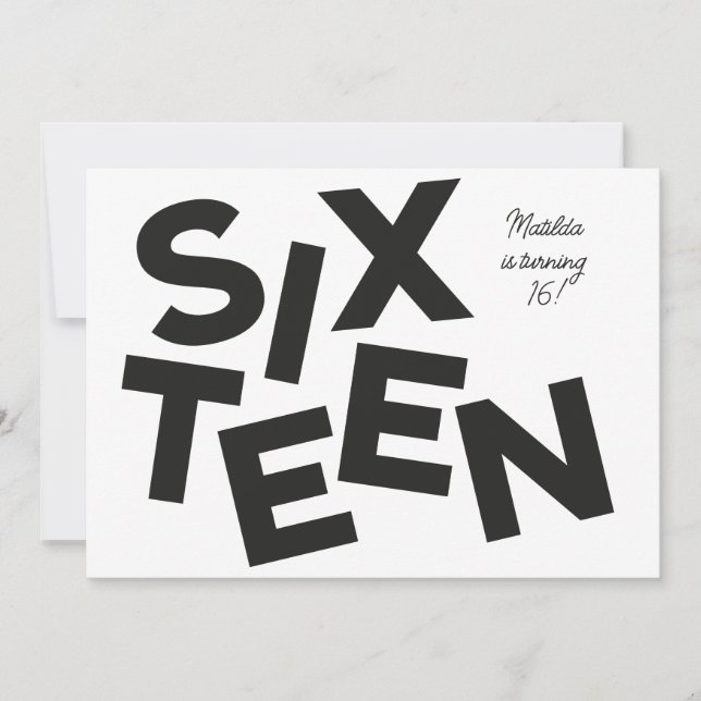 Modern minimal bold typography 16th birthday invitation (Front)