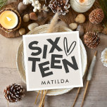 Modern minimal bold typography 16th birthday napkins<br><div class="desc">Modern minimal bold typography 16th birthday black and white party decor favor napkin.</div>