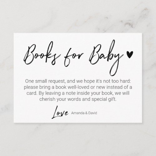 Modern  Minimal Books For Baby Black Brush Script Enclosure Card