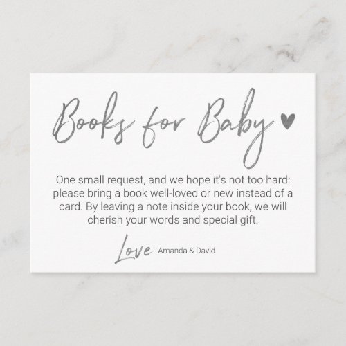 Modern  Minimal Books For Baby Silver Script Enclosure Card