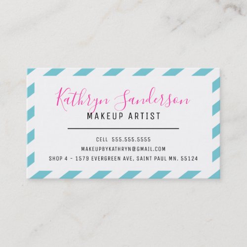 MODERN MINIMAL BORDER turquoise blue pink white Business Card