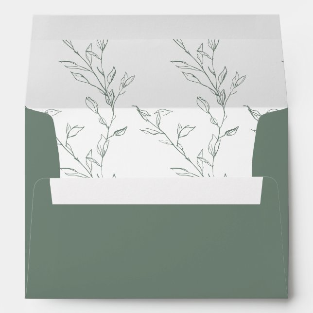 Modern Minimal Botanical Leaves Pattern Sage Green Envelope (Back (Bottom))