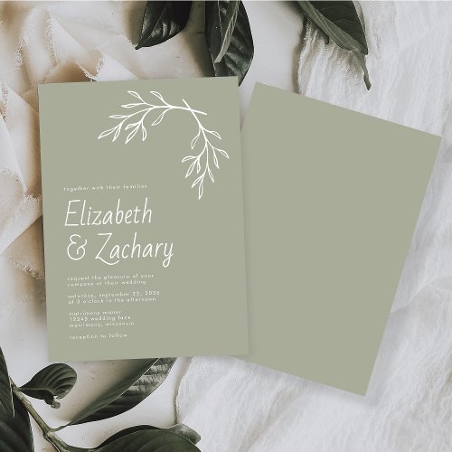 Modern Minimal Botanical Sage Green Wedding Invitation