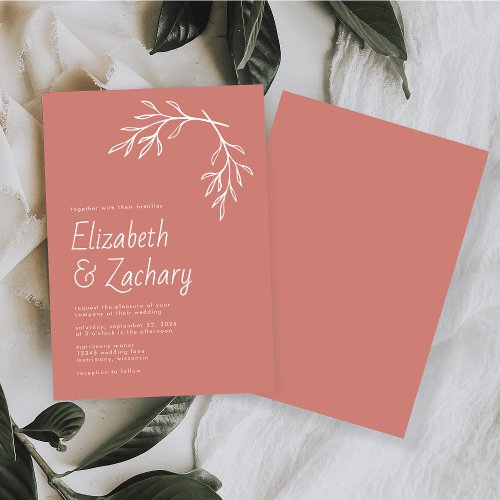 Modern Minimal Botanical Terracotta Wedding Invitation