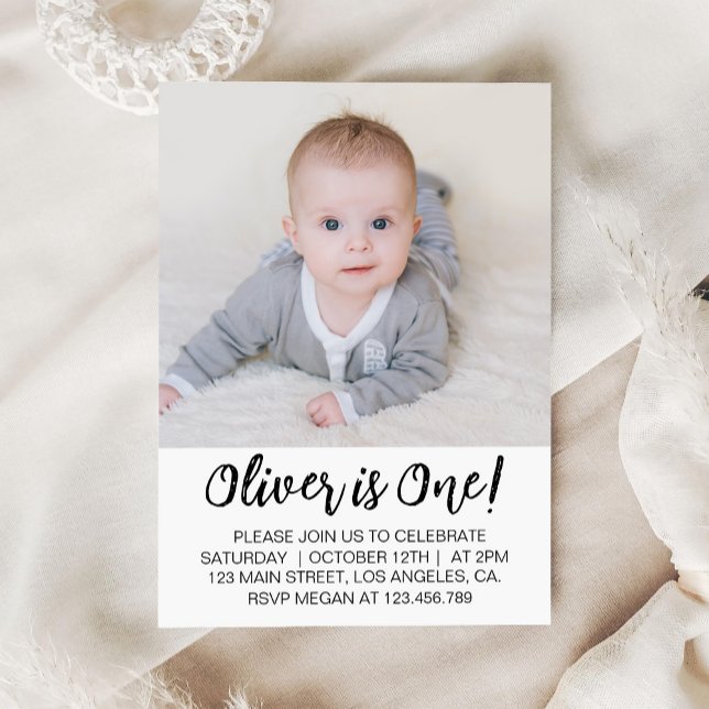 Modern Minimal Boy Birthday Photo Invitation (Creator Uploaded)