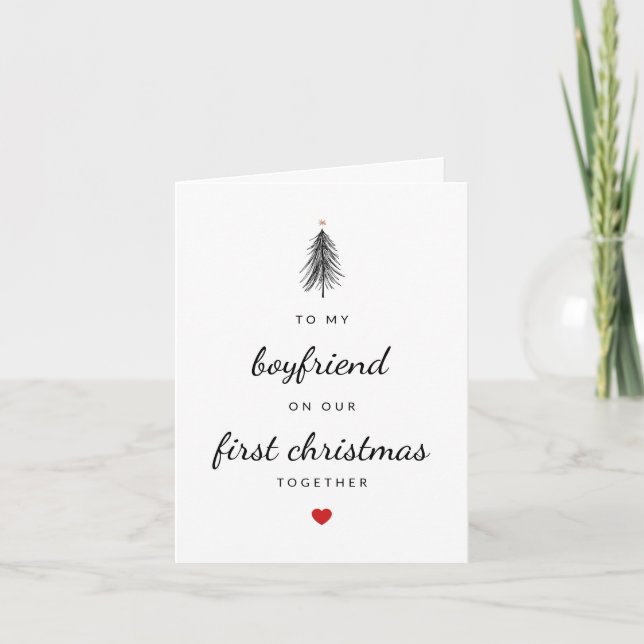 Modern Minimal Boyfriend Christmas Tree Holiday Card (Front)
