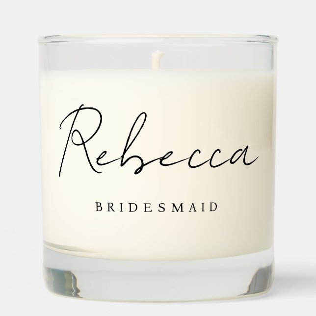 Modern Minimal Bridesmaid Script Name Proposal Scented Candle (Front)