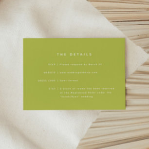 Modern Minimal Bright Green Wedding Details Enclosure Card