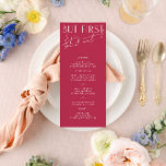 Modern Minimal Bright Magenta Wedding Menu<br><div class="desc">Designed to coordinate with for the «Bright» Wedding Invitation Collection. To change details,  click «Details». To move the text or change the size,  font,  or color,  click «Edit using Design Tool». View the collection link on this page to see all of the matching items in this beautiful design.</div>