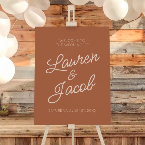 Modern Minimal Brown Boho Wedding Welcome Sign