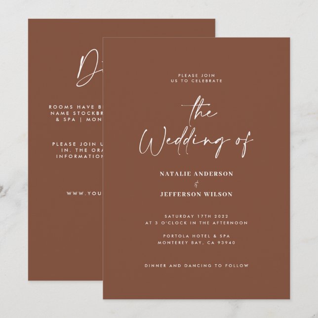 Modern minimal brown natural details QR wedding Invitation (Front/Back)