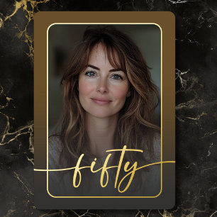 Modern Minimal Brown Photo Fiftieth Birthday Foil Invitation