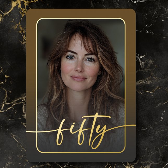 Modern Minimal Brown Photo Fiftieth Birthday Foil Invitation (Modern Minimal Brown Photo Fiftieth Birthday Foil Invitation)