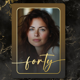 Modern Minimal Brown Photo Fortieth Birthday Foil Invitation
