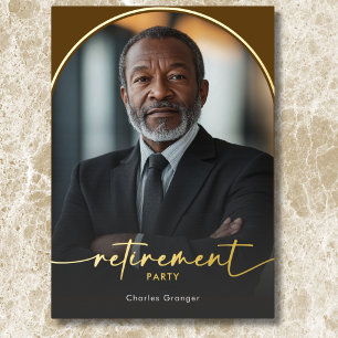 Modern Minimal Brown Retirement Party Foil Invitation