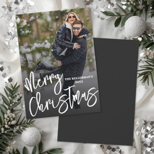 Modern Minimal Brush Script 1 Photo Christmas Holiday Card