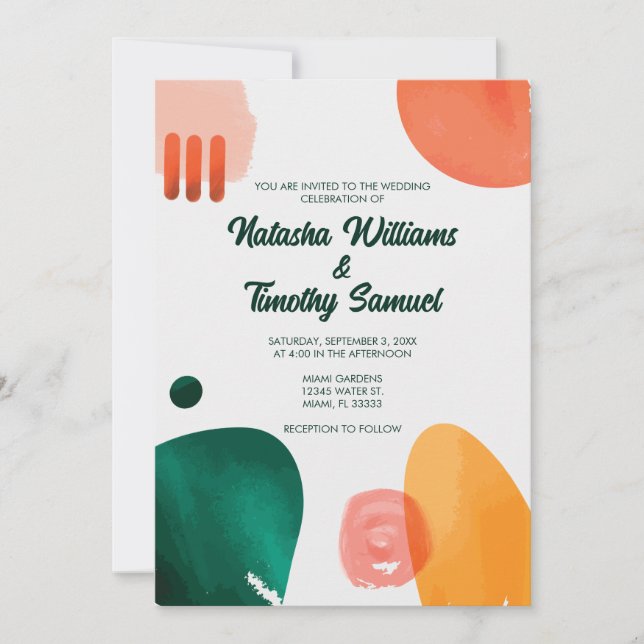 Modern Minimal Brush Strokes Wedding Invitation (Front)