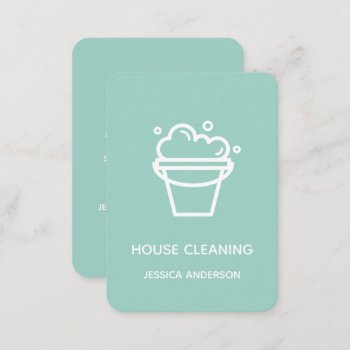 Modern Minimal Bucket Logo House Cleaning Maid Business Card by oak_and_turner at Zazzle