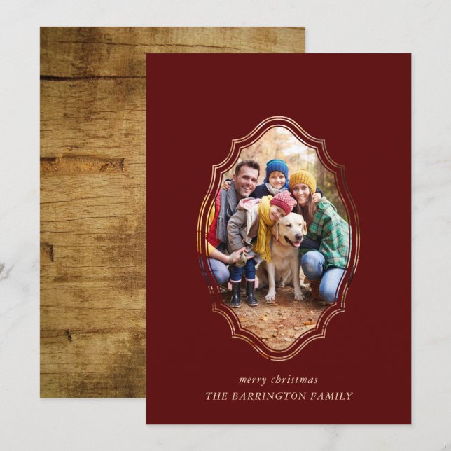 Modern Minimal Burgundy And Wood Photo (Front/Back)