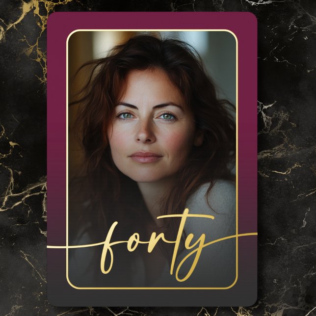 Modern Minimal Burgundy Photo Fortieth Birthday Foil Invitation (Modern Minimal Burgundy Photo Fortieth Birthday Foil Invitation)