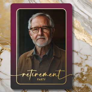 Modern Minimal Burgundy Photo Retirement Party Foil Invitation