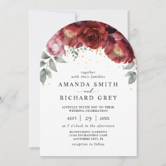 Modern Minimal Burgundy Red Floral Wedding Arch Invitation