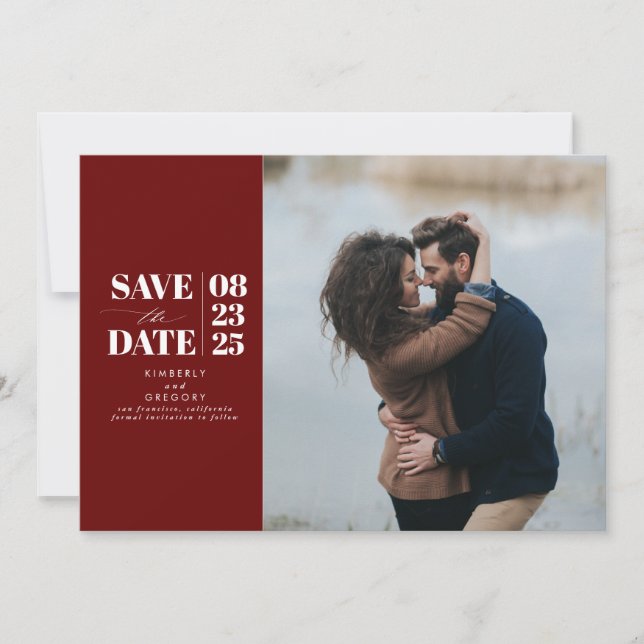 Modern Minimal Burgundy Red Save the Date Photo (Front)