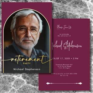 Modern Minimal Burgundy Retirement Party Foil Invitation