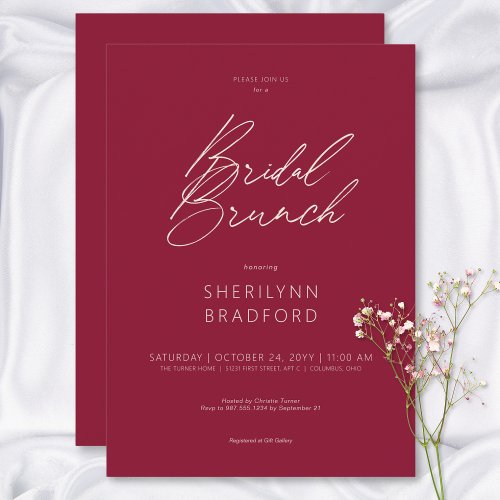 Modern Minimal Burgundy Wine Bridal Brunch Invitation