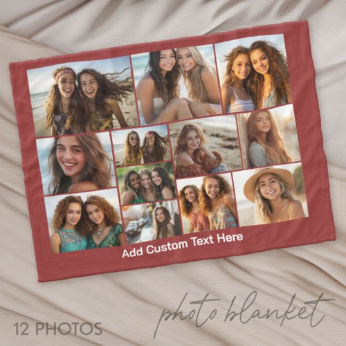 Modern Minimal Burgundy with 12 Photo Gallery Fleece Blanket