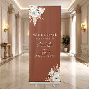 Modern Minimal Burnt Orange Floral Wedding Welcome Retractable Banner