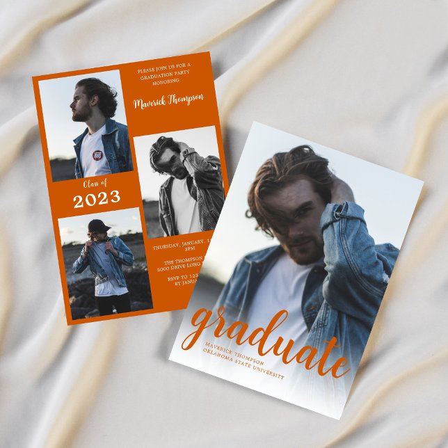 Modern Minimal Burnt Orange Photo Graduation Party Invitation (Creator Uploaded)