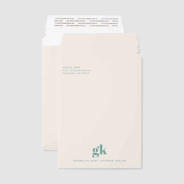 Modern Minimal Business Monogram Mint Green Envelope Mailers (Front & Back)