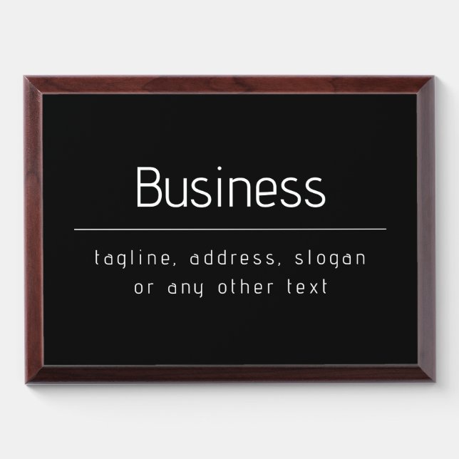 Modern Minimal Business Name & other Info | Black Award Plaque (Horizontal)