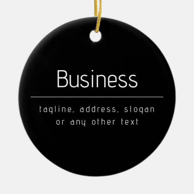 Modern Minimal Business Name & other Info | Black Ceramic Ornament (Front)