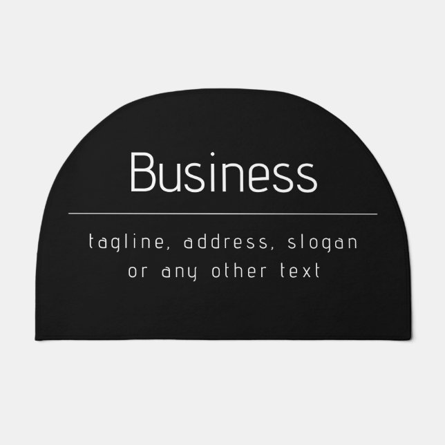 Modern Minimal Business Name & other Info | Black Doormat (Front)