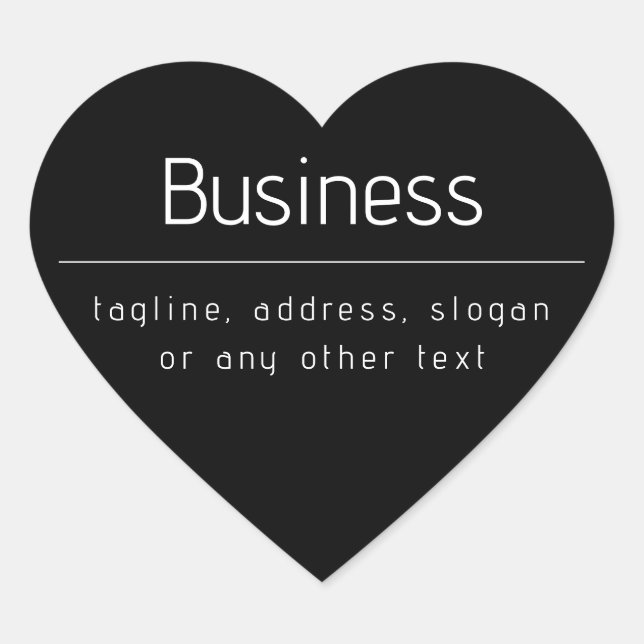 Modern Minimal Business Name & other Info | Black Heart Sticker (Front)