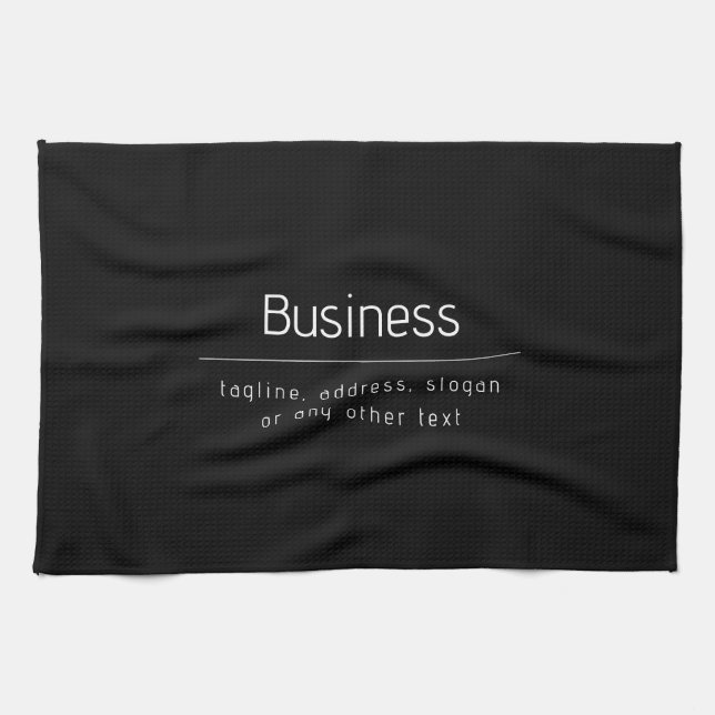 Modern Minimal Business Name & other Info | Black Kitchen Towel (Horizontal)