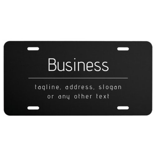 Modern Minimal Business Name  other Info  Black License Plate