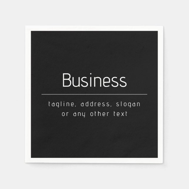 Modern Minimal Business Name & other Info | Black Napkins (Front)