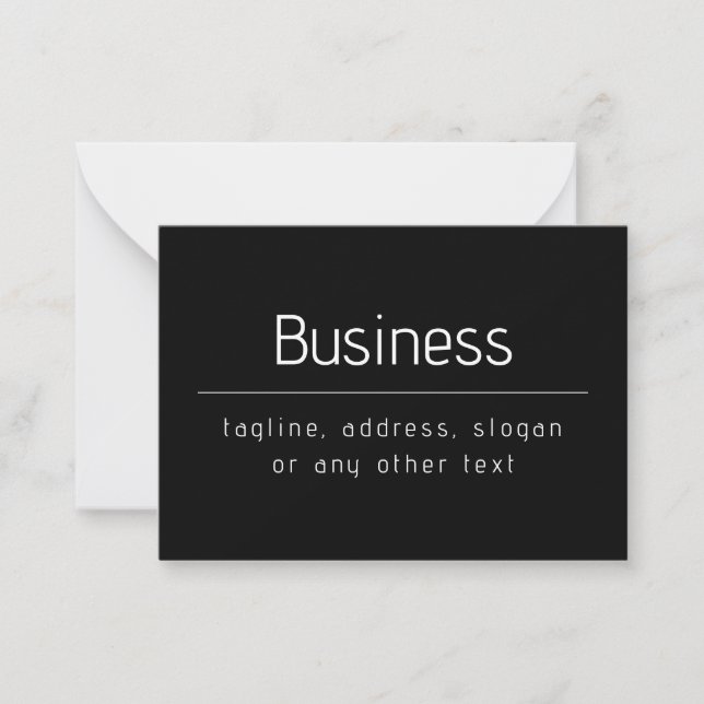 Modern Minimal Business Name & other Info | Black Note Card (Front)