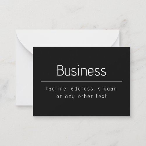 Modern Minimal Business Name  other Info  Black Note Card