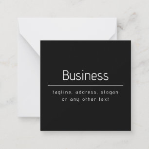 Modern Minimal Business Name & other Info   Black Note Card