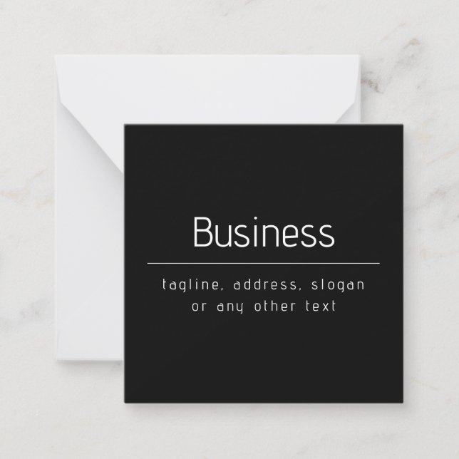 Modern Minimal Business Name & other Info | Black Note Card (Front)