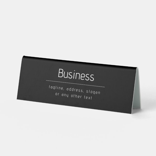 Modern Minimal Business Name & other Info | Black Table Tent (Front)