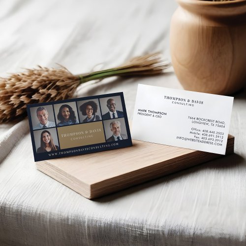 Modern  Minimal Business Team Members Photo Grid Business Card